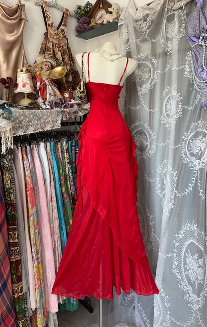 shopuniqlos-Red vintage long chiffon Prom Dress homecoming dress birthday dress gh5229
