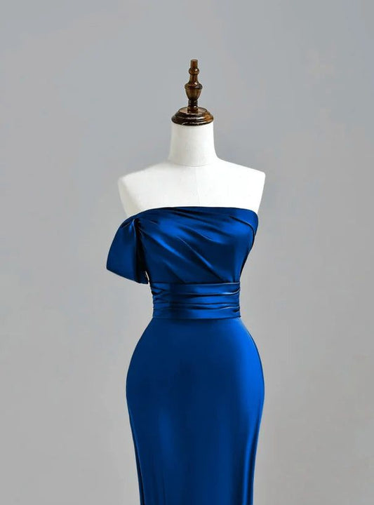 Royal Blue Satin Mermaid Long Party Dress, Royal Blue Prom Dress        fg6663