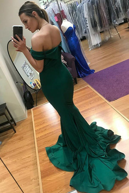 Charming Mermaid Off The Shoulder Satin Prom Dress Long Evening dress,WP124