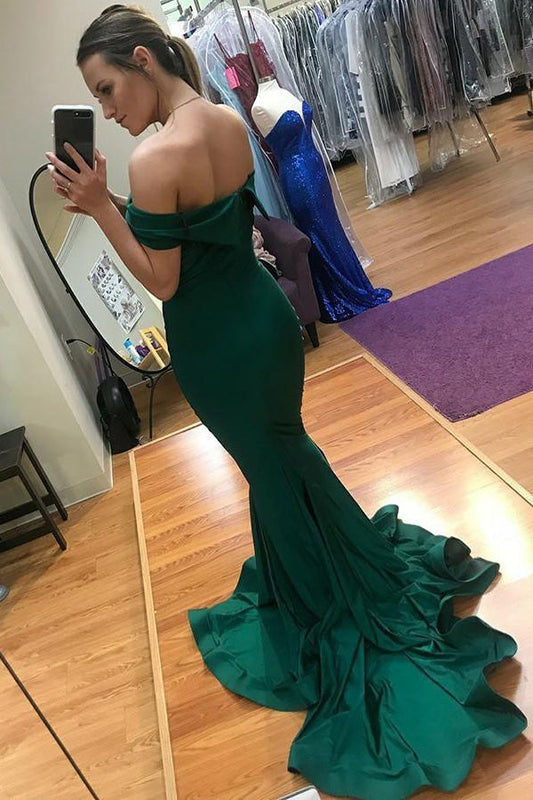 Charming Mermaid Off The Shoulder Satin Prom Dress Long Evening dress,WP124