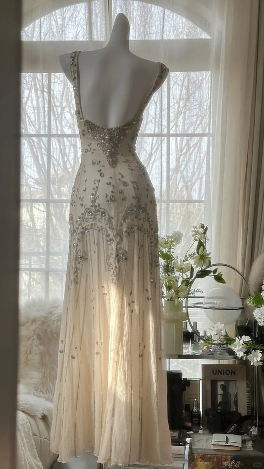 Vintage Evening Dresses, Light Champagne Long Sleeveless Party Gowns  cg25532