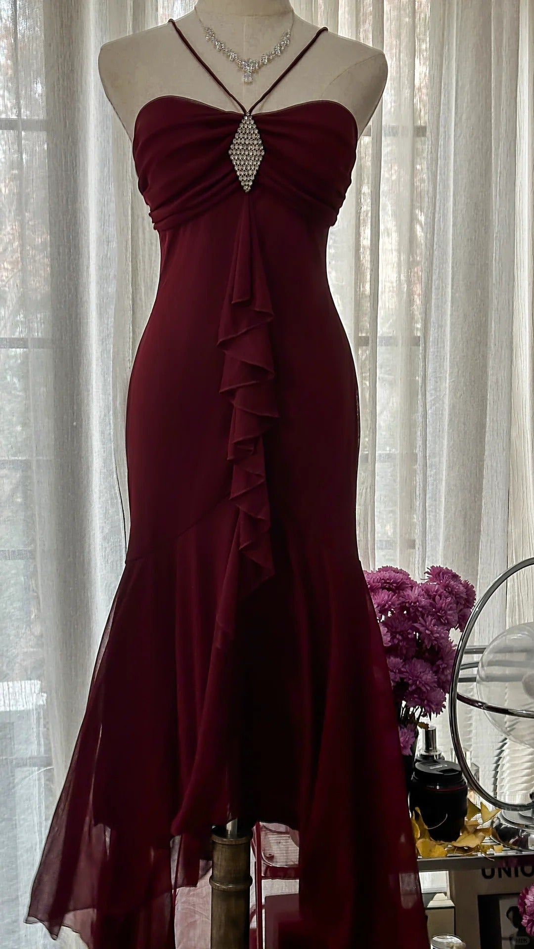 Burgundy Vintage Evening Dresses, Sleeveless Long Party Gowns  cg25510