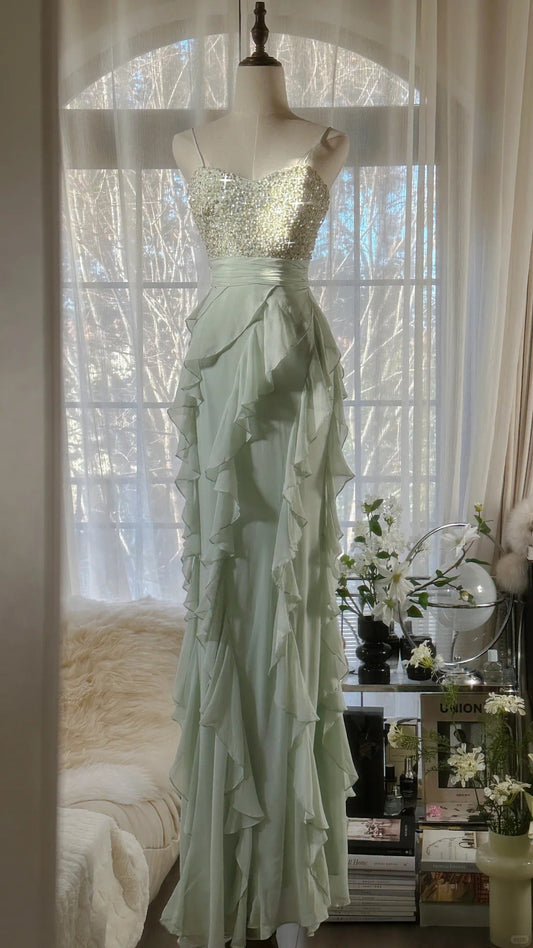 Vintage Evening Dresses, Sleeveless Green Party Gowns  cg25521