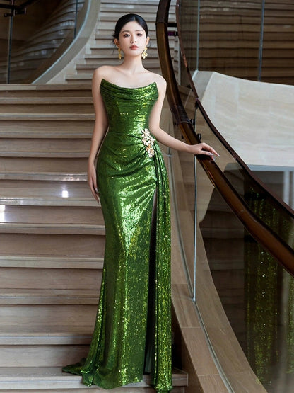 Green Sequin Mermaid Long Prom Dress Sexy Evening Dresses   fg7668