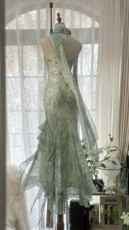 Vintage Evening Dresses, Sleeveless Green Party Gowns  cg25515