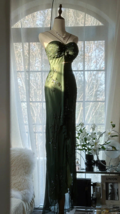 Vintage Green Evening Dresses, Sleeveless Long Party Gowns  cg25513