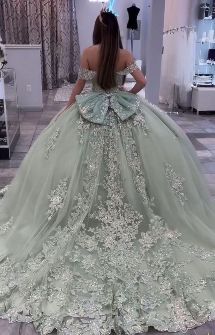 Off the shoulder Sage Green Quinceanera Dress Ball Gown    cg25430
