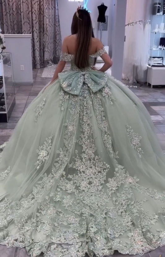 Off the shoulder Sage Green Quinceanera Dress Ball Gown    cg25430