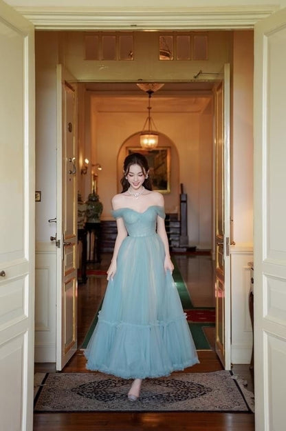 Off Shoulder Tulle Evening Dresses, Sleeveless Prom Party Gowns  cg25583