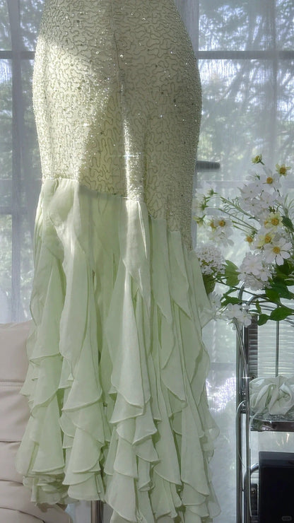 Green Mermaid Formal Dress Vintage Long Party Dress Evening Dress Prom Dresses     cg25711