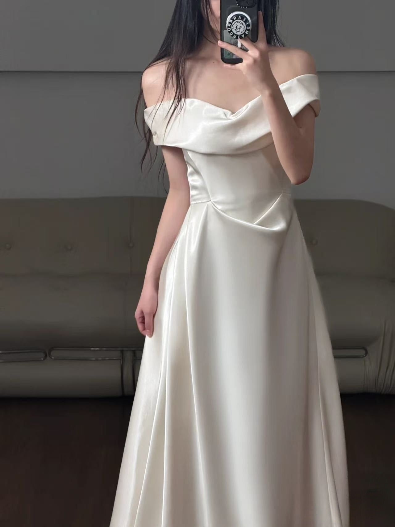 Vestido formal de corte A con hombros descubiertos, estilo princesa, para novias, largo