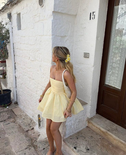 Vestido de fiesta amarillo sin tirantes, vestido corto de graduación, vestidos de cumpleaños