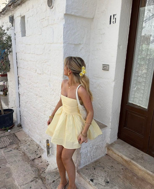 Vestido de fiesta amarillo sin tirantes, vestido corto de graduación, vestidos de cumpleaños