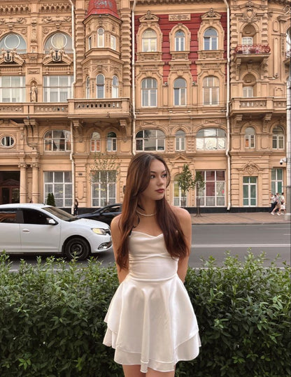 A Line White Simple Short Prom Dress Birthday Party Dress Homecoming Dress   fg8154