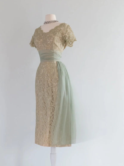 Green Lace Vintage Prom Party Dresses Unique Evening Dress   cg26051