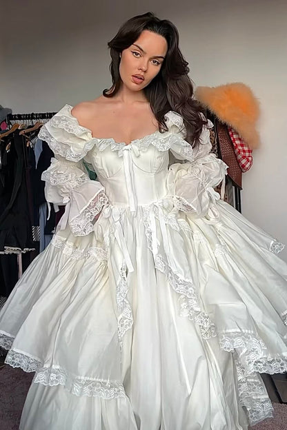 A Line Long Sleeves Off Shoulder Long Wedding Dresses Evening Gown        fg7123