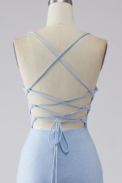 Light Blue Mermaid Long Prom Dress Elegant Evening Birthday Dresses