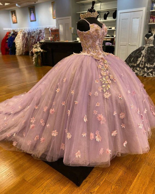 Elegante vestido de quinceañera con apliques de cuentas y tirantes finos, corte A, de tul, largo hasta el suelo, para fiesta de graduación, cumpleaños, noche, baile, TP4542