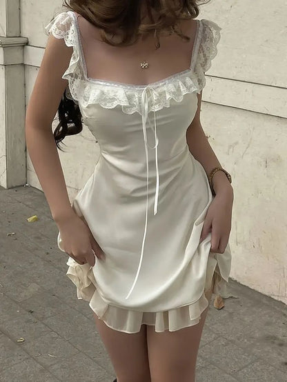 Fashion Lace Patchwork Satin Dress Women Short Party Dress Cocktail Dresses Homecoming Dress     cg25854