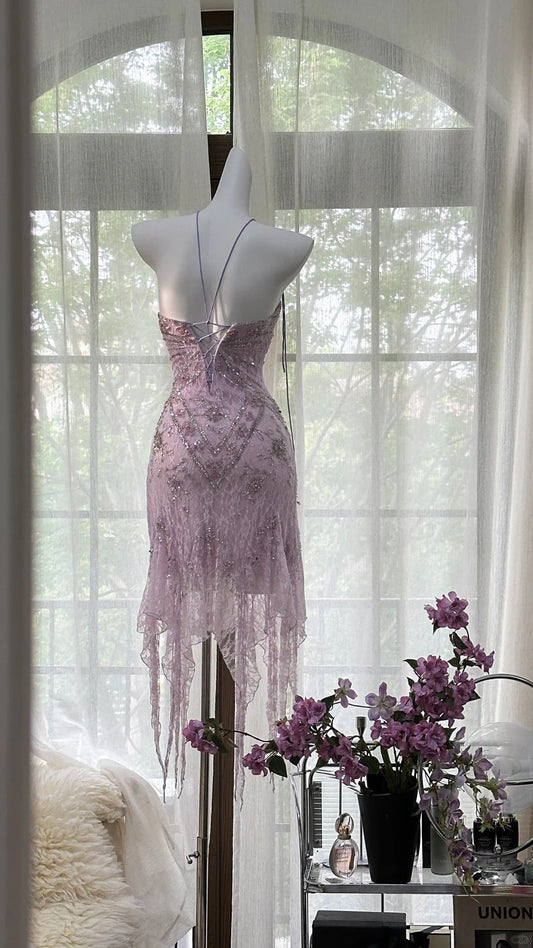Vintage Short Evening Dresses, Lilac Short Party Gowns  cg25535