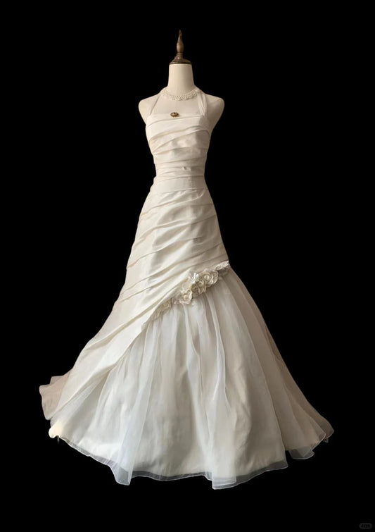 A Line White Party Dress Long Evening Dress Princess Wedding Dress    fg8106