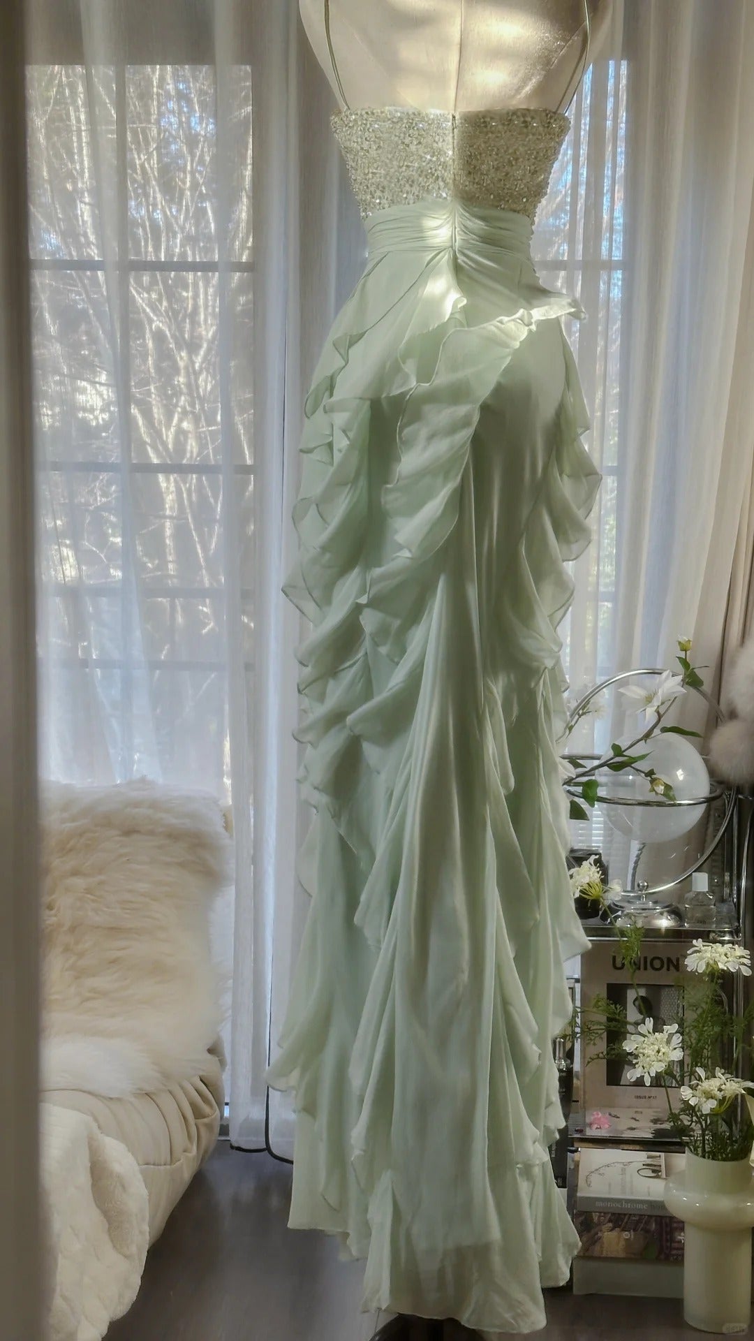 Green Shiny Gorgeous Retro Fashion Exquisite Beaded Long Sequined Chiffon mermaid slim Ball Gown Birthday Party Dress Evening Dress Prom Dress gh3975