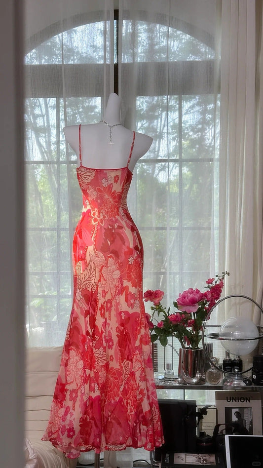 Red Beaded Romantic Elegant Long Chiffon Ball Gown Evening Gown Party Gown Date Gown gh4615
