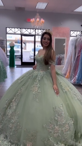 Off the shoulder Sage Green Quinceanera Dress Ball Gown    cg25430