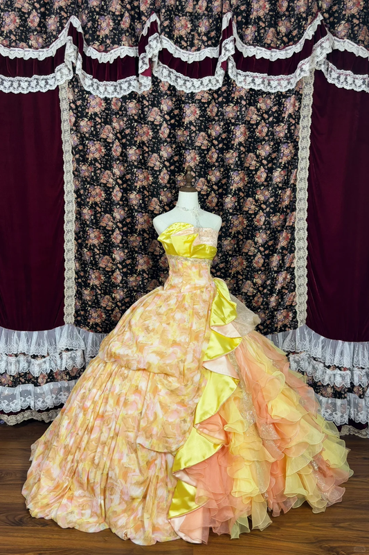 Hermoso vestido floral de quinceañera, sin tirantes, corte A, largo hasta el suelo, para fiesta de cumpleaños, noche, baile, TP4383