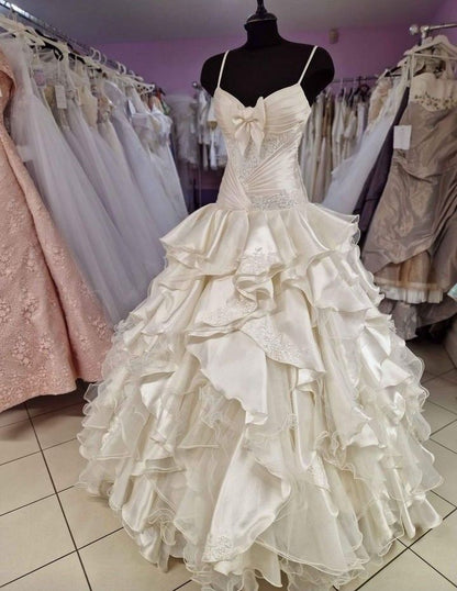 Ivory fashion unique elegant bow A-line long satin tulle princess ball gown evening dress wedding dress adult ceremony dress gh3555