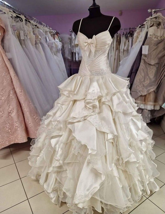 Ivory fashion unique elegant bow A-line long satin tulle princess ball gown evening dress wedding dress adult ceremony dress gh3555
