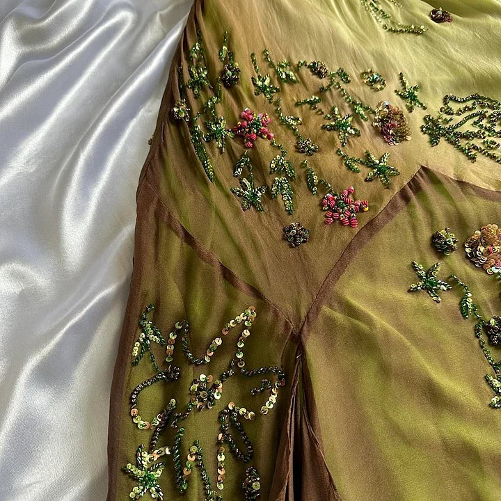 Green fashion gradient exquisite beaded long chiffon prom dress, evening dress, party dress gh3512