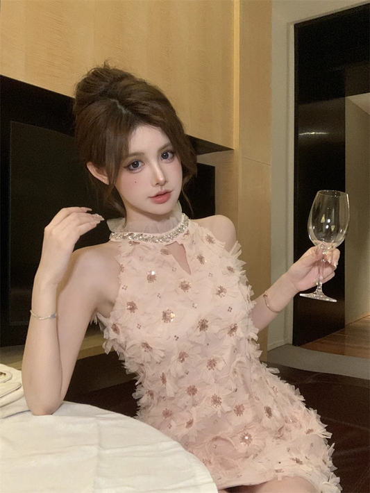 Fashion Pink Sequin Tulle Design A-line Sleeveless Strapless Homecoming Dress TP3697