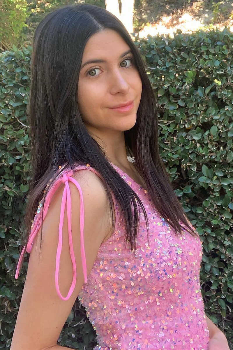 Vestido de cóctel con lentejuelas rosas de un solo hombro para noche elegante