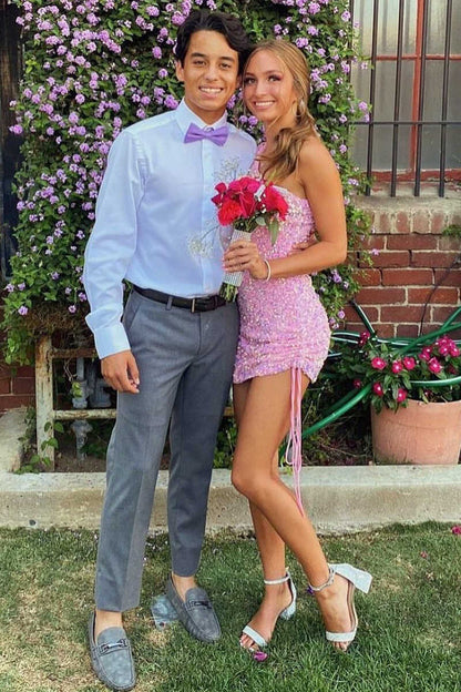 Vestido de cóctel con lentejuelas rosas de un solo hombro para noche elegante