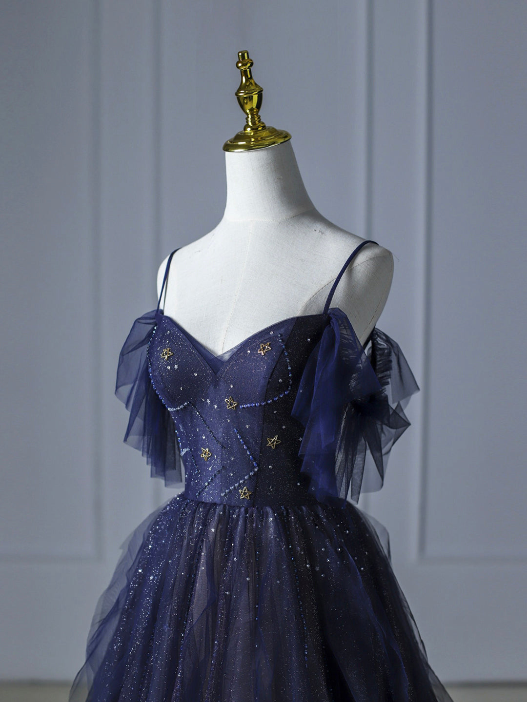 Vestido de fiesta largo de tul azul degradado, hermosos vestidos de celebridades con tirantes finos