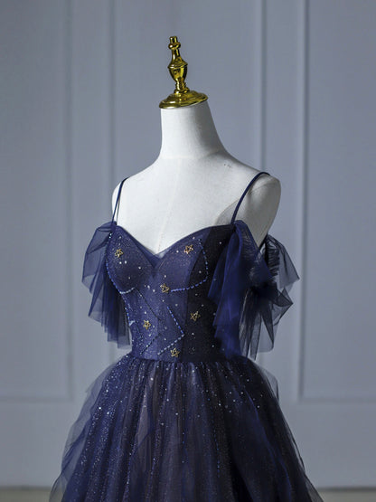 Vestido de fiesta largo de tul azul degradado, hermosos vestidos de celebridades con tirantes finos