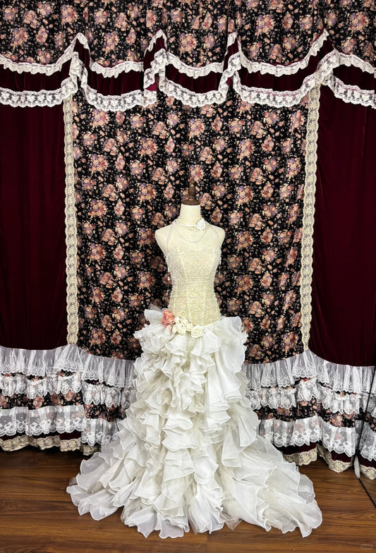 Vestido de quinceañera de tul estilo retro, sin tirantes, con apliques de flores 3D, corte A, TP3791