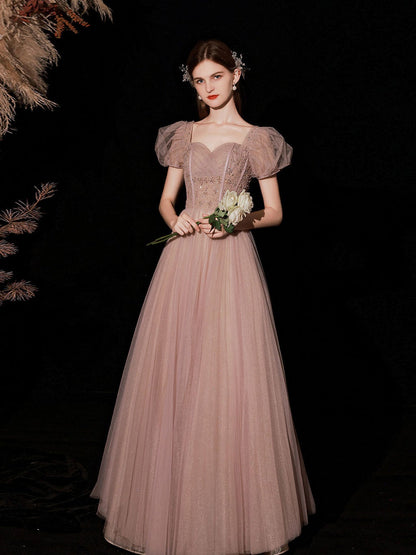 Vestido de fiesta largo de tul rosa con lentejuelas, vestido de tul rosa para dulces 16