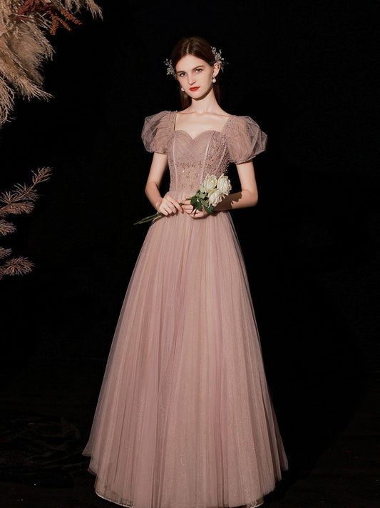 Vestido de fiesta largo de tul rosa con lentejuelas, vestido de tul rosa para dulces 16