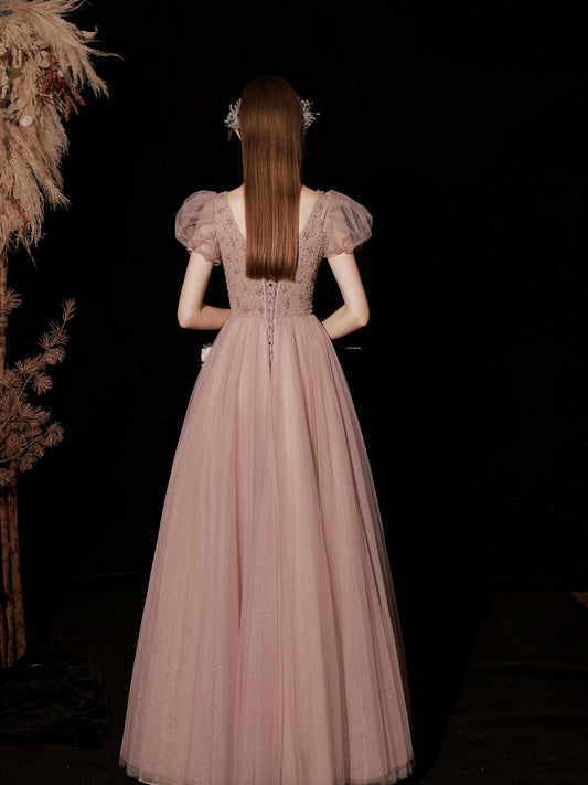 Vestido de fiesta largo de tul rosa con lentejuelas, vestido de tul rosa para dulces 16