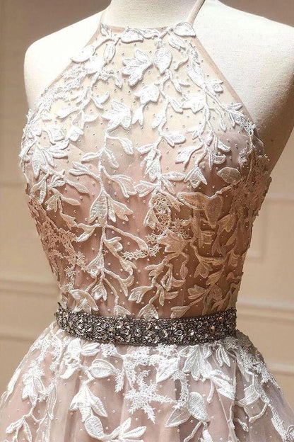 Vestido de fiesta corto de tul con encaje y cuentas, corte en A, para regreso a casa