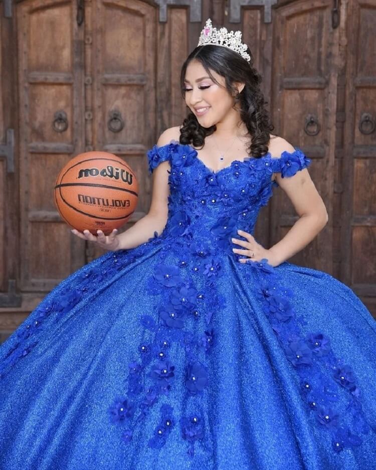 Vestidos de quinceañera con lentejuelas brillantes y apliques 3D, corsé de cuentas azul real, vestido de mascarada XV