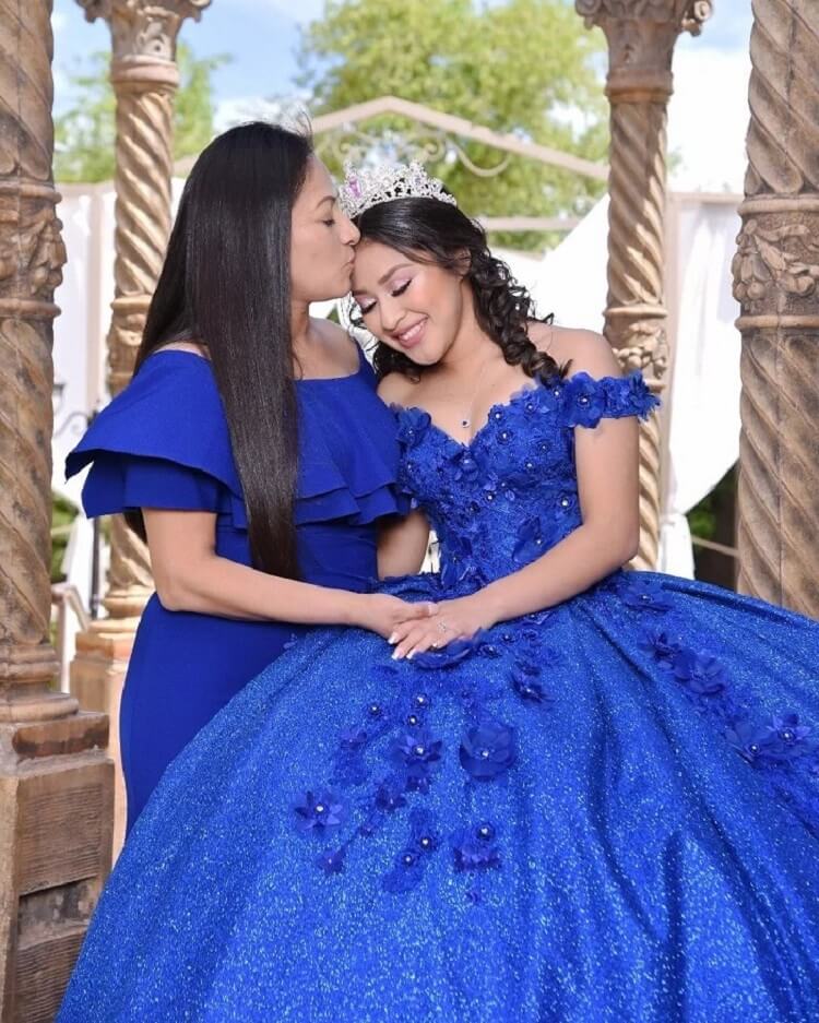 Vestidos de quinceañera con lentejuelas brillantes y apliques 3D, corsé de cuentas azul real, vestido de mascarada XV