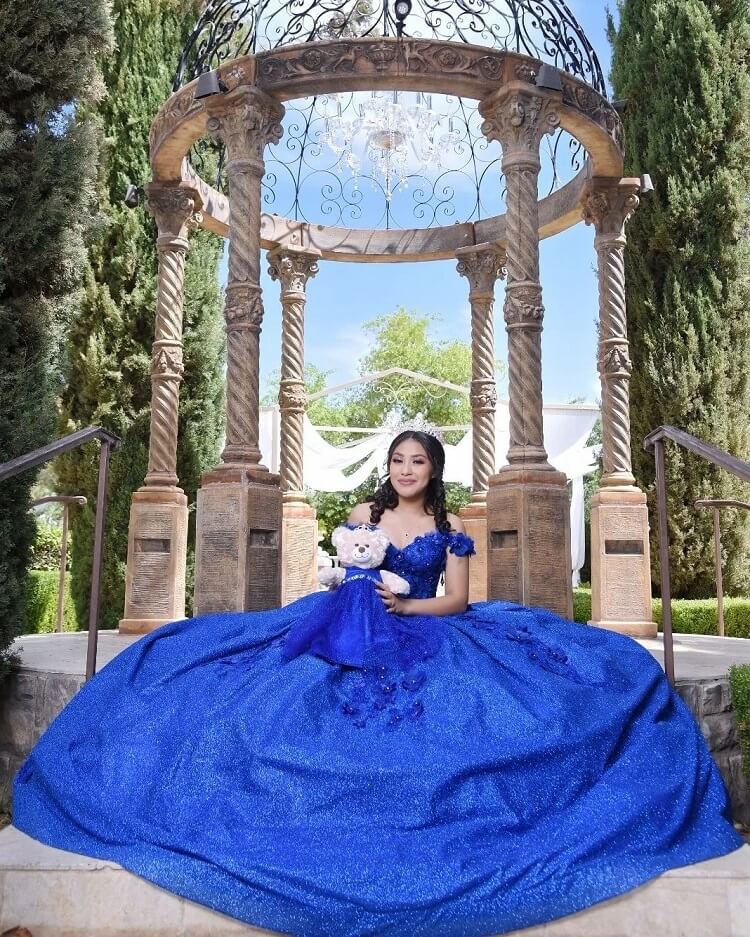 Vestidos de quinceañera con lentejuelas brillantes y apliques 3D, corsé de cuentas azul real, vestido de mascarada XV