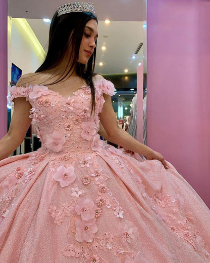 Vestidos de quinceañera con lentejuelas brillantes y apliques 3D, corsé de cuentas azul real, vestido de mascarada XV