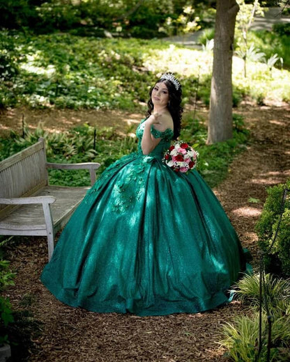Vestido verde de quinceañera con lentejuelas y encaje brillante, vestido de fiesta para desfile, vestido de gala, vestido de cumpleaños mexicano