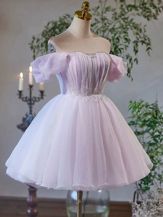Vintage Light Purple Design A-line Off-the-shoulder Homecoming Dress TP3411
