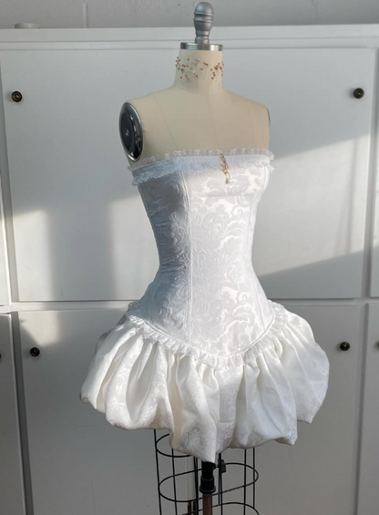 Vintage White Strapless A-line Lace Lace-up Short Party Dresses Homecoming Dress TP3776