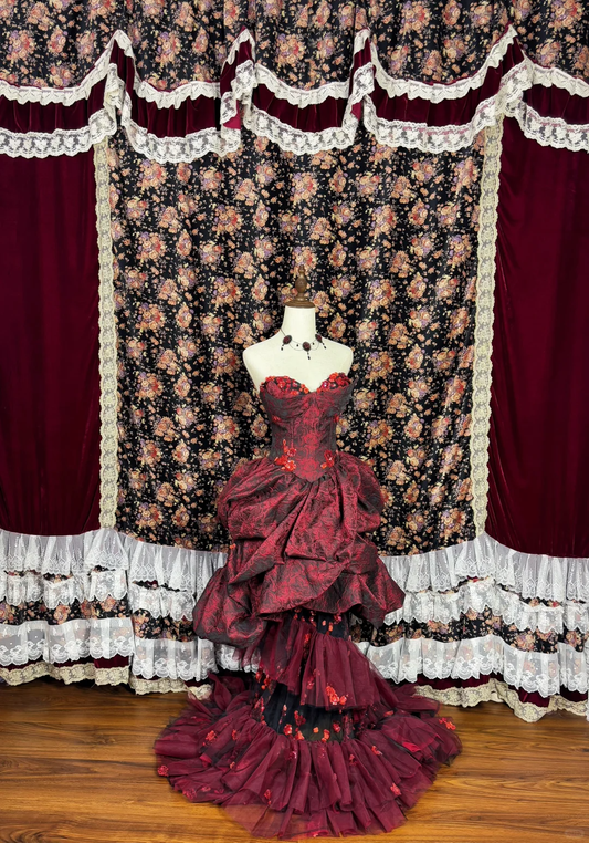 Hermoso vestido de fiesta burdeos con escote en forma de corazón y apliques de rosas, sin tirantes, largo hasta el suelo/corto, para cumpleaños, noche, TP4385